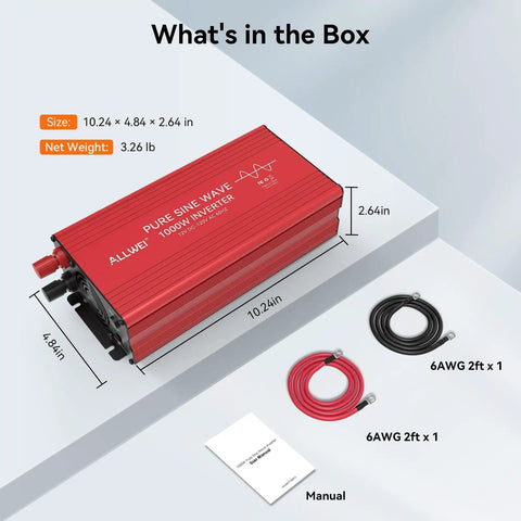 Pure Sine Wave Inverter 1000W Continuous Power With 2000W Peak, 12V DC to 110V and 120V AC converter with accessories