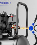 Workhorse 3 Way Air Manifold With 200 Psi Gauge connected to air compressor, showing aluminum splitter and nickel-plated couplers.