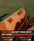 Two Pack 3/8 Inch Tractor Bucket Grab Hooks With Backer Plate, Grade 70 Forged Steel on orange tractor bucket