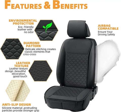 Features of Two Piece Front Car Seat Covers Leather Waterproof Seat Protector Universal Fit For Most Cars, SUVs And Trucks