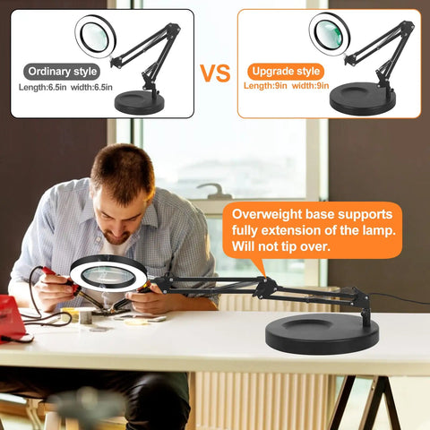 Man using 8X Magnifying Glass With Light And Stand For Handy Hobby DIY Close Work Real Glass Magnifier Desk Lamp And Clamp Base