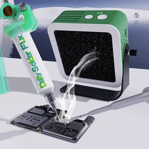 Compact Rechargeable Solder Fume Extractor And Mini Solder Fan With Bright Led Spotlight, portable smoke absorber with PCB repair.
