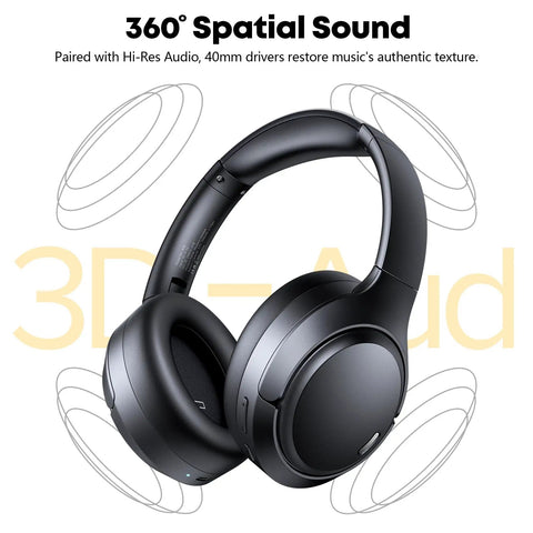 Long Battery Life Wireless Headphones With Active Noise Cancelling, 120 Hour Playtime, 6 ENC Microphones, Over-Ear Bluetooth 6.0 Headphones