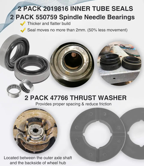 All In One Front Axle Seal Kit For Dana 50/60 Front Axle On Ford Super Duty 1998-2004 showing seals, bearings, and washers