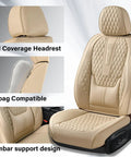 Universal Car Seat Covers Full Set With Nappa Leather Look Waterproof Seat Protector With Lumbar Support for beige seats