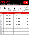 Beefy 520 Piece Non Insulated Butt Connectors Kit For 26 To 8 Gauge Wires Tinned Copper Marine Grade Seamless Barrel Crimp Terminals