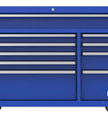 Pro II Series 54 Inch 10 Drawer Roller Cabinet In Blue With Heavy Duty Ball Bearing Slides On Each Drawer Lift Latch Pulls EVA Drawer Liners