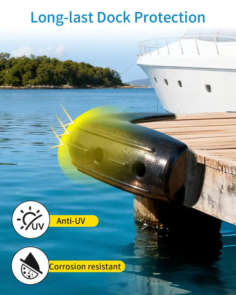 Hella Sturdy Marine Grade Dock Corner Bumpers Boss Level 10 6 Inch Inflatable Boat Hull Protectors For 90 Degree Angles mounted on dock