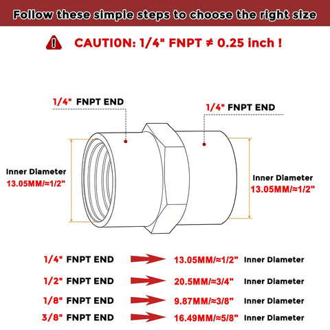 Diagram of Solid Brass Pipe Fitting Connector Set 1 Eighth Inch To 1 Half Inch FNPT To FNPT Hose Couplers For Plumbing