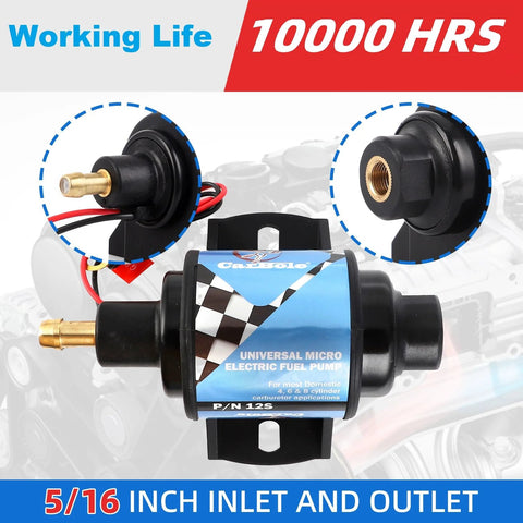 Micro Electric Gasoline Fuel Pump Five Sixteenth Inch Inlet And Outlet Universal Fit For Carbureted Engines 12V Front View