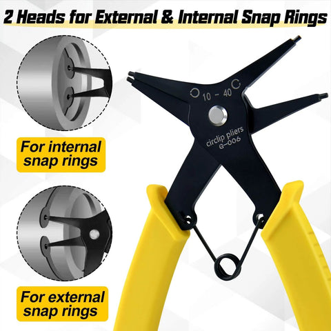Two Pack 2 In 1 Snap Ring Pliers Set Internal And External Circlip Pliers with yellow handles for 10mm to 40mm rings
