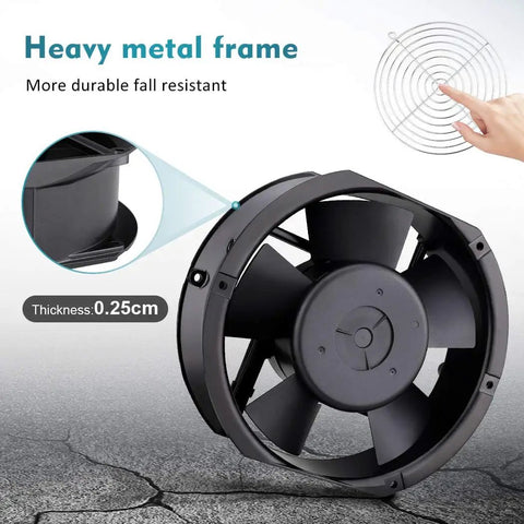 Heavy metal frame 110V 120V Axial Cooling Fan With Beefy Airflow And High Speed Dual Ball Bearings 172mm x 150mm x 51mm