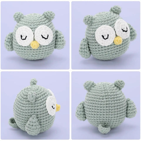 Handmade crocheted owl from Owl Crochet Kit For Beginners DIY Friendly No Fuss With Step By Step Video Tutorials All In One Tools Set Yarn Safety Eyes And Stuffing Project Ready Crocheting Made Easy Perfect Gift For Adults And Teens.