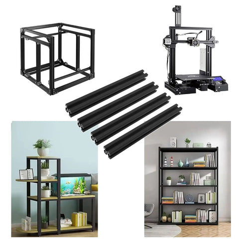600mm Black 3030 Aluminum Extrusion T Slot Pack Of 4 European Standard 30x30 Profile with shelves and machinery applications