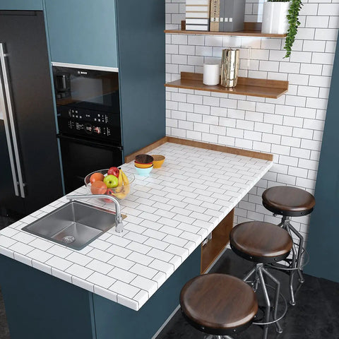 Easy Peel And Stick Subway Tile Backsplash Wallpaper For Kitchen, Bathroom, And Laundry Room, waterproof white brick pattern on wall