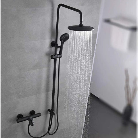 UMJIGF Bathroom Shower System Thermostatic Shower Mixer Set with Adjustable Shower Rail and Rain Overhead Shower in black