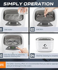Steps showing use of Ultrasonic Jewelry Cleaner 850ml With LCD Screen And 5 Digital Timers for cleaning glasses