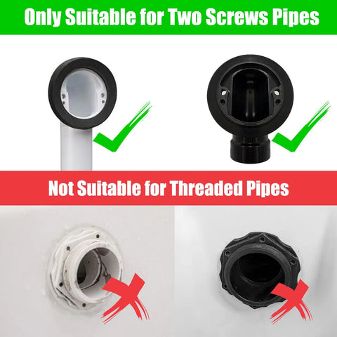 Image showing Slick Matte Black Tub Overflow Cover For Traditional Standard Bathtubs compatible with two screw pipes only.