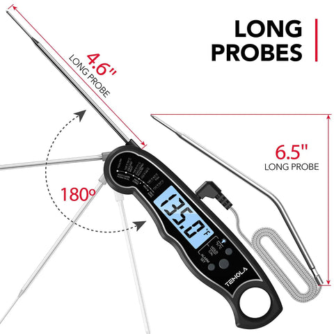Instant Read Meat Thermometer With Dual Probe 2 In 1 Digital Kitchen Thermometer showing probes and backlit LCD screen