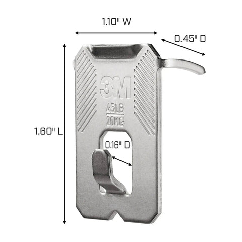 Side view of 45 lb claw drywall picture hanger showing dimensions, part of Claw Drywall Picture Hanger Variety Pack With 15, 25, And 45 Lb Hangers And Spot Markers, Heavyweight Hanging Solution For Room And Office Decor, Perfect For Mirrors Or Large Art, No Studs Needed, 8 Pack.