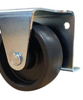 Side view of Low Profile Two Inch Cabinet Casters Set Of Four With Mounting Plate And Wood Screws Black Heavy Duty Furniture Wheels