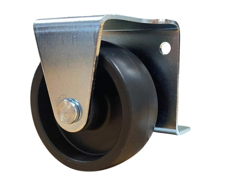 Side view of Low Profile Two Inch Cabinet Casters Set Of Four With Mounting Plate And Wood Screws Black Heavy Duty Furniture Wheels