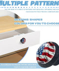 Crystal Glass Cabinet Knobs With Vintage American Flag Design And Rough Texture Mushroom Drawer Pulls For Dope Home Decor On Dressers Kitchens And Bathrooms Includes Screws 1 Pack shown on white drawer.