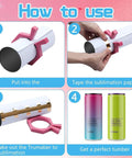 All-In-One Sublimation Tumbler Clamp Kit With Heat Tape Dispenser And Heat Resistant Gloves For 20 Oz Tumblers Blue And Pink usage steps