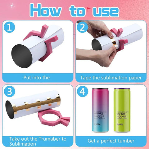 All-In-One Sublimation Tumbler Clamp Kit With Heat Tape Dispenser And Heat Resistant Gloves For 20 Oz Tumblers Blue And Pink usage steps