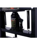 Heavy Duty 20 Ton Hydraulic H Frame Shop Press With Snappy Manual Hand Pump showing hydraulic bottle jack and frame details.