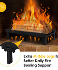 Heavy Duty 20 Inch Fireplace Grate For Wood Stoves And Fireplaces, Wrought Iron Log Holder with detachable legs in use.