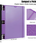 Purple 1 inch 3 ring binder with elastic band, part of Four Pack 1 Inch 3 Ring Binders With 360 Degree Foldable Design Rotatable Covers