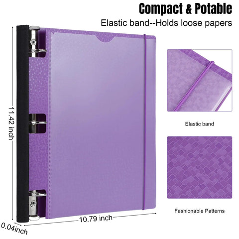 Purple 1 inch 3 ring binder with elastic band, part of Four Pack 1 Inch 3 Ring Binders With 360 Degree Foldable Design Rotatable Covers