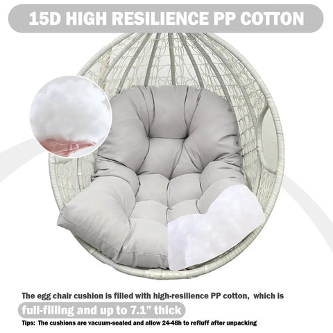 Thick Egg Chair Cushion Replacement For Outdoor Swing with button tufting, plush PP cotton fill, gray color, installed