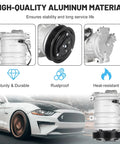 Slick AC Compressor With Clutch For Honda Pilot Odyssey Ridgeline And Acura Mdx 3 Point 5 And 3 Point 7 Liter Engine side view with black pulley.