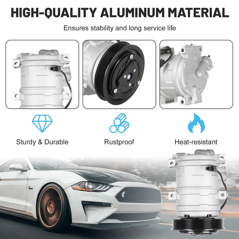 Slick AC Compressor With Clutch For Honda Pilot Odyssey Ridgeline And Acura Mdx 3 Point 5 And 3 Point 7 Liter Engine side view with black pulley.