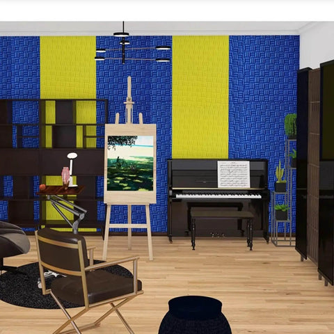 Top Shelf Soundproof Foam Panels For Walls Thick Acoustic Treatment Tiles Quick Peel Echo Silencer Polyurethane Noise Dampening Pads in a colorful studio.