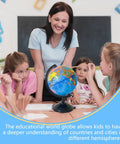 Teacher with kids using 6 Inch Educational World Globe With Stand For Kids, Rotating Political World Map, Classroom Geography Teaching Aid