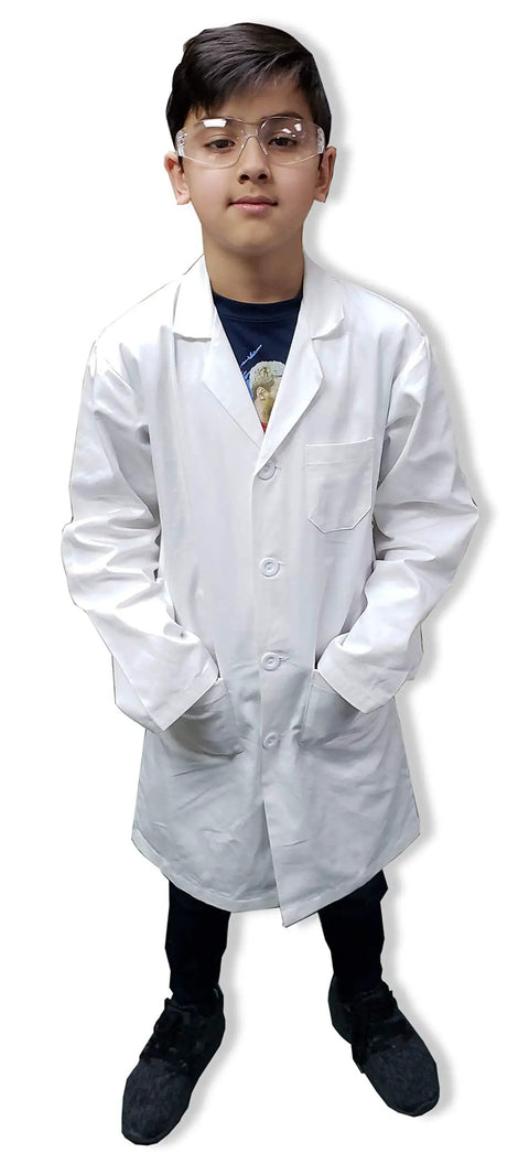 Kid Sized White Doctor Lab Coat Unisex Size 12/14 For Boys And Girls Durable Material With 33.5 Inch Length And 22 Inch Sleeve