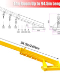 Heavy Hitter 4 Ton Telescopic Forklift Jib Boom Attachment With 8800 Lb Lift Capacity And Extendable Truss Arm, 94.5in, yellow steel design.