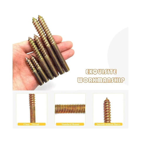 40 Pack M5 Double Headed Hanger Bolts For Wood Furniture Yellow Zinc Plated Dowel Screws in hand, showcasing different sizes