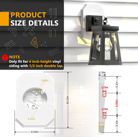 Outdoor Light Mounting Block Kit With Built In Electrical Box For Siding Four Inch By One Half Inch Lap Siding White Textured Paintable Finish DIY Friendly No Fuss Install On Vinyl Siding Durable Weatherproof Light Mount Plate, 6.53x10.23in