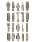 20 Piece Diamond Burrs Set With One Quarter Inch Shank 120 Grit Diamond Carving Bits For Grinding Carving And Deburring On Glass Metal Stone Wood Ceramic Porcelain Plastic Plus Five Piece Coarse 50 Grit Set For Rotary Tools in grid display.