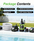 Cordless Submersible Water Pump With Brushless Motor Handy Battery Powered Sump Pump Kit Includes 2x4000mAh Batteries And Hose