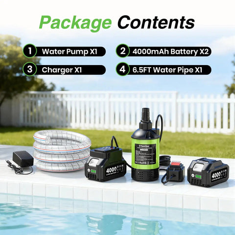 Cordless Submersible Water Pump With Brushless Motor Handy Battery Powered Sump Pump Kit Includes 2x4000mAh Batteries And Hose