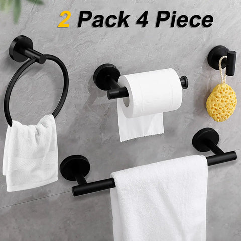 8 Piece Brushed Nickel Bathroom Hardware Set With 24 Inch Towel Bar Towel Ring Toilet Paper Holder And Robe Hook SUS304 Stainless Steel Bath Accessories Kit For A Sleek, Solid Home Upgrade, 4-piece setup with bath accessories displayed.