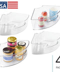 Clear Plastic Lazy Susan Cabinet Storage Bins Set Of 4 Quarter Wedge Containers For Kitchen Pantry Or Counter Organization BPA Free