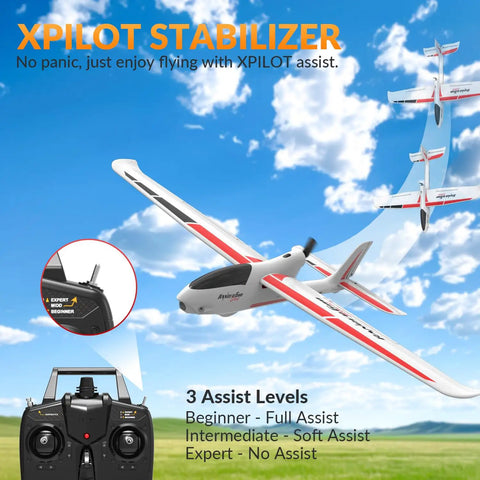 Ranger600 RC Glider Plane Stunt 4CH Remote Control Airplane RTF With 6Axis Gyro And 3 Modes Easy To Fly For Beginners And Adults 2.4GHz White in flight with controller