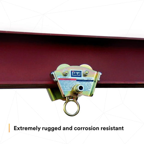 Heavy Duty I Beam Trolley For Self Retracting Lifeline Use with Fixed Rotating D Ring Mounts on beam flange