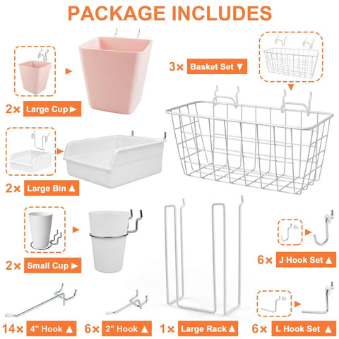 All In One Pegboard Organizer Kit 42 Pack With Large Baskets Bins Cups Hooks J And L Book Holder Wall Mount Storage